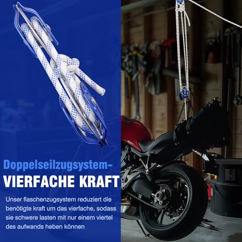 Double Block and Tackle Pulley System with 250Ft x 2/5'' Rope Pulley 6700 LB(30KN) Breaking Strength, 4:1 Lifting Power Sheave Pulley Hoist System for Garage, Attic Heavy Lifting - size: 2/5" x 250ft