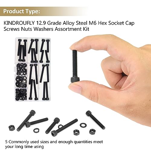 82 Pieces Black M6 x 30/35 /40/45 /50 mm Hex Socket Head Cap Screws Nuts Washers Assortment Kit, 12.9 Grade Alloy Steel - size: M6 x 30/35/40/45/50mm, style: Socket Head