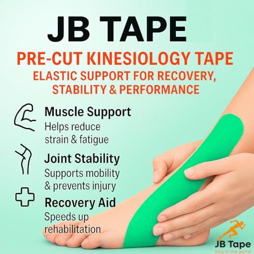 JB Tape Kinesiology Tape, 80 Precut Strips, Green, Latex‑Free, 4 Rolls | 80 Precut Strips, 10-Inch Strips, 4 Rolls - color: Kelly Green