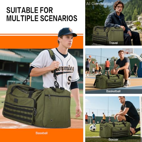120L Extra Large Gym Duffle Bag for Men Women with Shoes Compartment Heavy Duty Tactical Sports Duffel Bag Big Football Baseball Basketball Soccer Hockey Team Equipment Bag, Green - color: Green