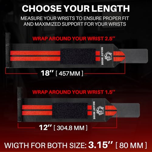 TECEUM Elastic Cotton Weightlifting Wrist Wraps with Thumb Loops, 1 Pair - color: Black and Red, style: 18" – Arms on Fire