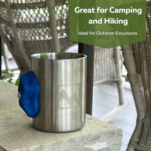 Rock Climbing Mug with Real Crimp Handle - 12oz Stainless Steel Pinch Hold Mug Climber Gift (Blue) - color: Blue