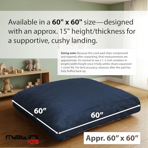 Matini Home 60" X 60" - Gymnastics Crash Pad with Cover Foam Blocks for Adults, Ideal Equipment to Jump, Train or Relax - Dark Blue Pattern - color: Dark Blue Pattern 60" X 60"