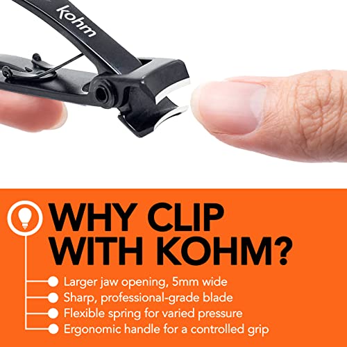 KOHM Nail Clippers for Thick Nails - Heavy Duty, Sharp Wide Mouth Professional Fingernail and Toenail Clippers for Men, Women & Seniors, Black - color: Curved-black