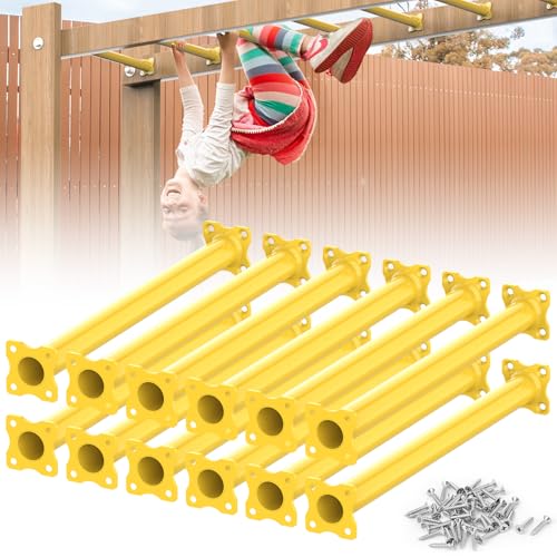 16.5 Inch Monkey Bars Kit Monkey Bar Ladder Rungs (Yellow, 12 Pcs) | Indoor Outdoor Metal Monkey Bars for Backyard - color: Yellow