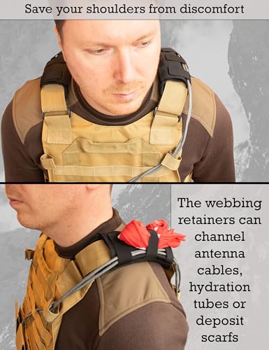 Shoulder Strap Pad for Optimal Weight Distribution, Plate Carrier Shoulder Pads with Velcro, Backpack Strap Pads, Shoulder Strap Cushion for Tactical and Weighted Vests, Body Armor, Waist Belts - color: Black