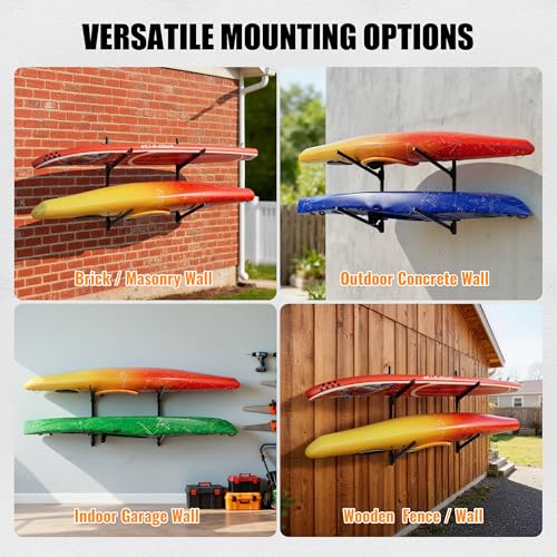 2-Tier Foldable Kayak Wall Mount Rack | Space-Saving Swing-Away Design - Heavy Duty Thickened Steel Storage Hanger for Kayaks, Canoes, 304 Stainless Steel Screw - size: Folding Wall Mount for 2 kayaks-H31.5"