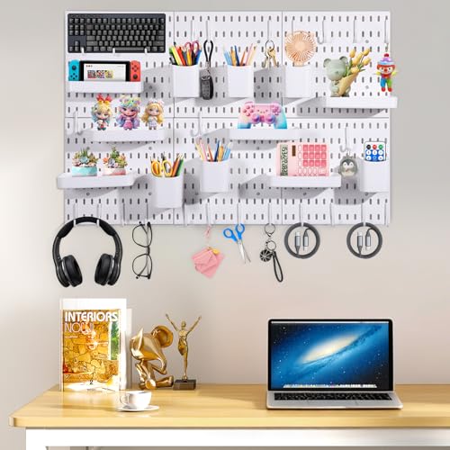 6-Pack PegBoard Wall Organizer, 11"X11" PegBoard, Include 48 Pcs Peg Board Accessories, Multi-Surface Storage Solution For Room, Office, Kitchen, bathroom