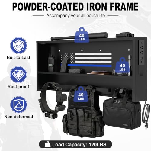 Police Gear Rack with Built-in Power Strip, Tactical Gear Organizer Stand for Duty Belt, Police Vest, Body Armor, Plate Carrier, Helmet Storage, Heavy Duty Gear Rack - size: Wall Mounted