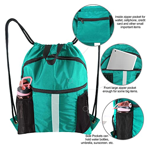 BeeGreen Drawstring Backpack Bag with Shoe Compartment, X-Large Black Gym Sports String Cinch Backpack - color: Teal Blue