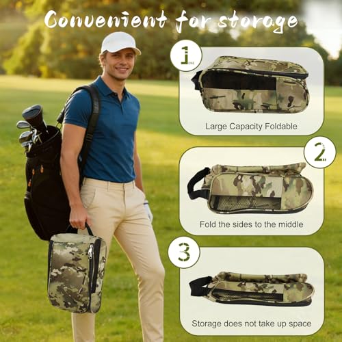 Golf Shoe Bag, Outdoor Zipper Sports Shoe Strap Bag with Air Mesh Ventilation, Durable Waterproof Golf Shoe Carry Bags with Sturdy Handle for Gym, Soccer, Running & Suitcase Packing(Green Camouflage) - color: Green Camouflage