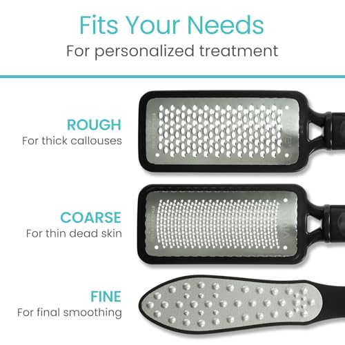Vive Foot File (3 Pack) - Feet Scraper for Dead Skin - Heel Grater, Callus | Remover Scrubber Tool, Rasp for Cracked Heels - Stainless Steel Pedicure Filer for Men & Women - Use on Wet or Dry Skin