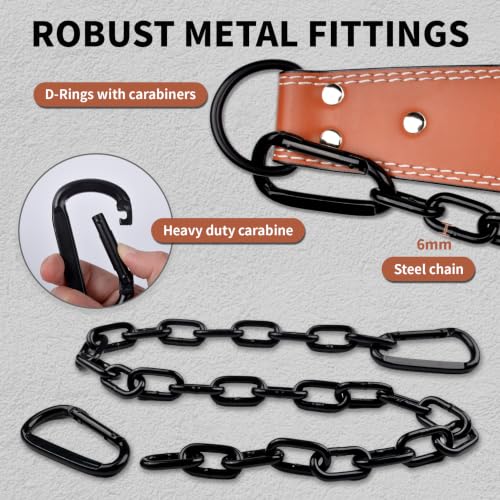 Weight Lifting Dip Belt with 36 Inch 6mm Thick Steel Chain for Weight Lifting, Pull Ups, Squats, Bodybuilding Training - color: Brown