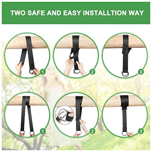Tree Swing Straps, 2 PCS Hanging Kit 5ft Straps Holds 2200 lbs with 2 Safer Lock Snaps Perfect for Swing Seat, Plank, Hammock - color: 150cm straps with Carabiner