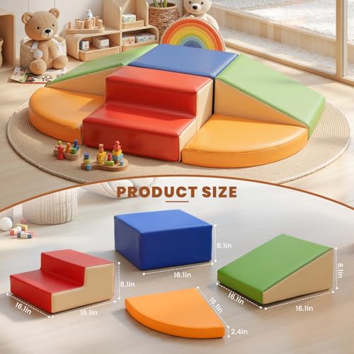 Hoohtoot Foam Climbing Blocks for Toddlers: 6-Piece Soft Play Set - PU Leather Climbing and Crawling Toys - Indoor Baby Learning Gym - Kids Play Structure for Birthday Gift - style: Red/Green