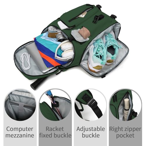 tennis mountain climbing travel backpack, independent shoe compartment for sports and fitness, waterproof 15.6-inch computer bag - color: Forest green
