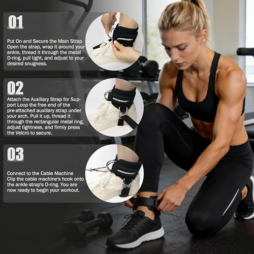 Ankle Straps for Cable Machine Women, 2 Pack Padded Ankle Cuffs with Under-Shoe Support Strap, Cable Kickback Straps for Glute Workouts, Leg Extensions & Hip Abductors