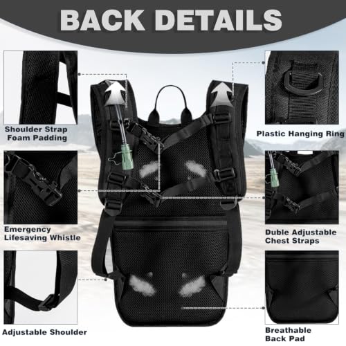 Hydration Backpack, Tactical Molle Water with 3L TPU Water Bladder | Lightweight Military Hydration Daypack for Hiking, Running, Cycling, Climbing, Biking, 105 oz, Breathable Back Panel - color: Black