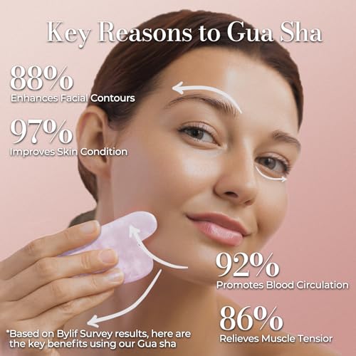 Gua Sha Facial Tools - Natural Jade Stone Guasha Tool for Face & Body,Massage Stick for Jawline Sculpting, Puffiness Reducing, Skin Care Gift, Anti-Aging Beauty Tool (Pink Stone) - color: Pink G