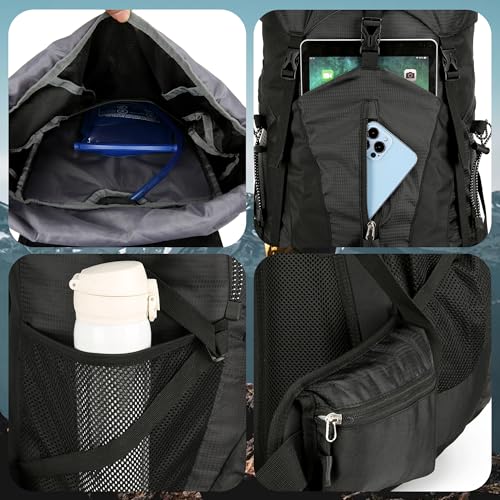 75L Hiking Backpack with Rain Cover Waterproof Camping Backpack Shoes Warehouse for Men Women, Frameless - color: Black, size: 75L
