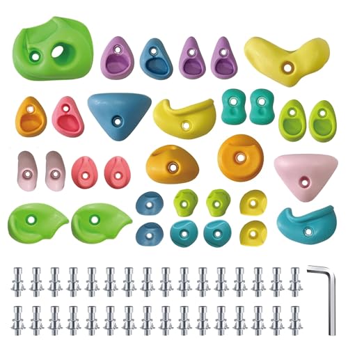 Rock Climbing Holds for Kids, 36-Piece Set with Hardware, Pastel - color: 36 Pcs - Pastel Color