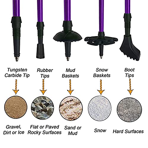 Aihoye Trekking Poles,Adjustable Shock Absorbing Hiking Walking Stick-2Pcs | Aviation aluminum,Collapsible, Lightweight, All-terrain walking poles, Carry bag included - color: purple