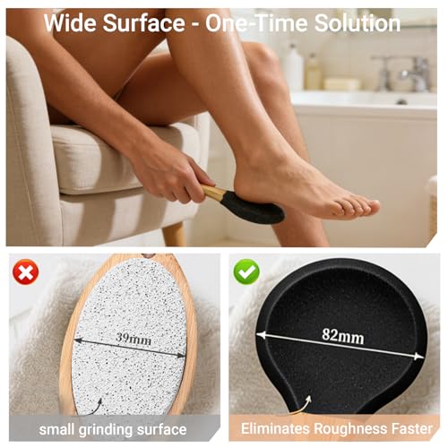 Curved Pumice Stone Foot File 2-Pack with Bamboo Handle | 82mm Contoured Surface for Heels & Toes | Callus Remover for Dry, Cracked Heels & Rough Skin