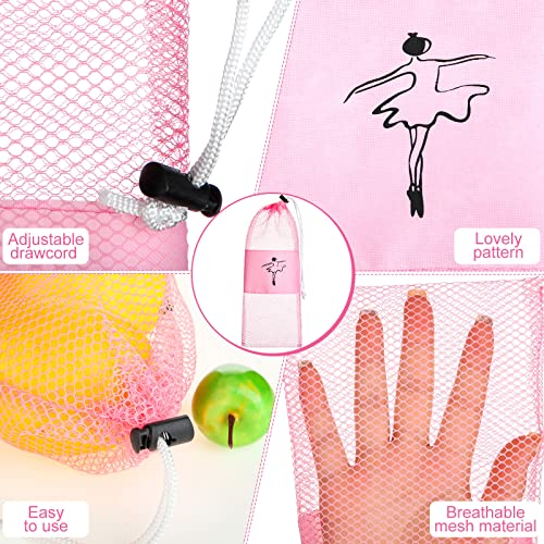Shappy 4 Pcs Pointe Shoes Bag Mesh Dance Shoe Storage Ballet Accessories for Women Girls, Drawstring Pouch - color: pink