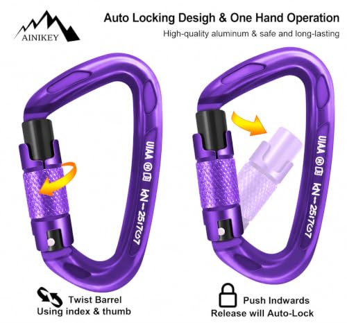 UIAA Certified Professional Heavy Duty Large Locking Carabiner Clips Climbing Carabiner 25kN Auto Locking Carabiner for Rock/Ice Climbing Rappelling Rescue Swing etc, D Shaped