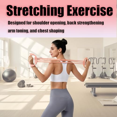 Figure 8 Resistance Bands with Handles, 6 Tube Adjustable Resistance Bands for Arms Back Exercise, Arm Bands for Workout, Strength Training & Full Body Fitness - color: pink