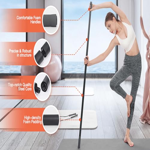 ZJchao Yoga Stick, Multifunctional Stretching Bar with 4 Steel Bars and Non Slip Handles for Shoulder Mobility, Flexibility and Balance Training in Yoga and Fitness