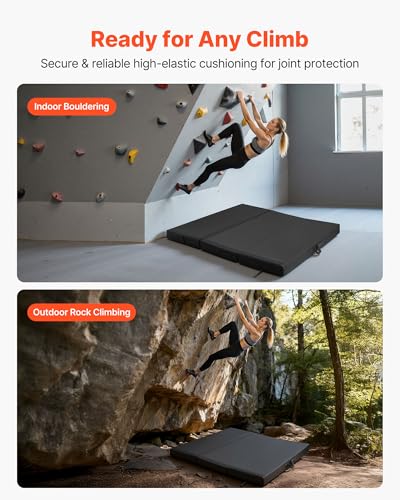 VEVOR Bouldering Crash Pad, Bi-Fold Rock Climbing Crash Pad with Adjustable Backpack Straps and Handle, Foldable Lightweight for Indoor Bouldering & Outdoor Climbing - size: 67.3 x 48.0 x 5.1 in / 1710 x 1220 x 130 mm