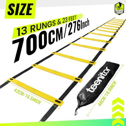 Teenitor Agility Ladder Speed Ladder Training Ladder for Soccer, Speed, Football Fitness Feet Training Carry Bag Agility Training Equipment 13 rungs, 23 feet - color: ‎Yellow