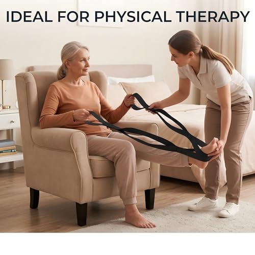 Stretching Strap with 12 Loops-Non-Elastic Physical Therapy with Carry Bag | Premium non elastic yoga straps for injury recovery, rehab flexibility training, hamstring stretch & physical therapy