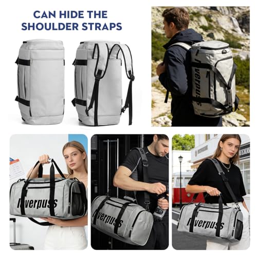 3-in-1 Gym Duffle Backpack - 35L Waterproof Sports Travel Bag with Shoe Compartment & Wet Dry Pocket, Convertible Backpack/Handbag/Shoulder Bag for Men Women, Light Grey - color: Grey