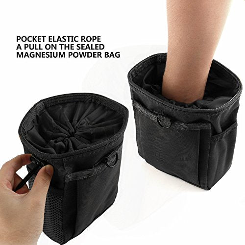 Drawstring Highend Rock Climbing Chalk Bag with a Carabiner Different Pockets for Climbing Bouldering, Gymnastics, Gym Pouch, Cross Fit and Lifting - color: Black