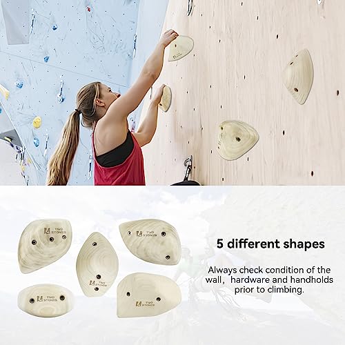 TWO STONES Wooden Rock Climbing Holds for Adults | Wood Rock Wall Climbing Holds for Gyms | Variety Screw On Climbing Hand Holds Set with Mounting Hardware