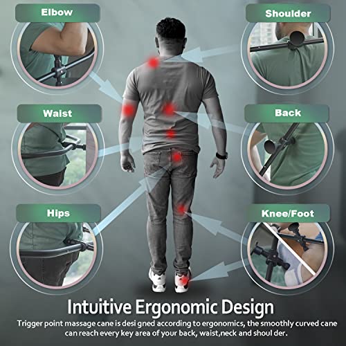Strict Trigger Point Massage Cane Back and Neck Massager for Muscle Pain Relief and Self-Massage Therapy ，Handheld Back, Neck, Shoulder, Leg ，Foot， Full Body Deep Tissue Pressure Point Tool （ Black）