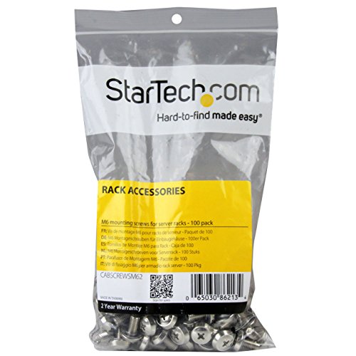 StarTech 100-Pack M6 12mm Mounting Screws, Nickel-Plated, 19in & 10in, TAA | Fits cabinets and enclosures, Mounts servers and AV gear, GSA Schedule purchases - color: Silver, size: 100-pack, style: Screw only