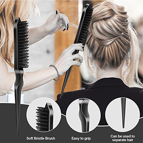 SWEET VIEW 3Pcs Slick Back Hair Brush | Rat Tail Comb, Edge | Bristle Brush, Sleek Ponytail/Bun Smoothing Baby Hair & Flyaways - color: Black