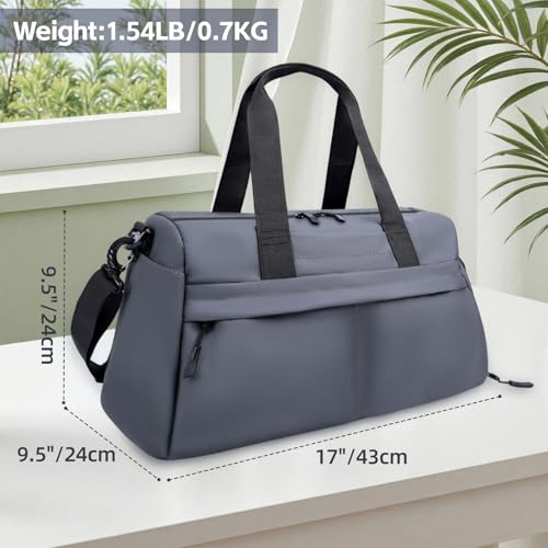 Small Gym Bag for Men Women - 17" Waterproof Duffel Bag with Shoe Compartment & Wet Pocket, Lightweight Carry On Overnight Weekender for Air Travel, Sports Workout Fitness Duffel