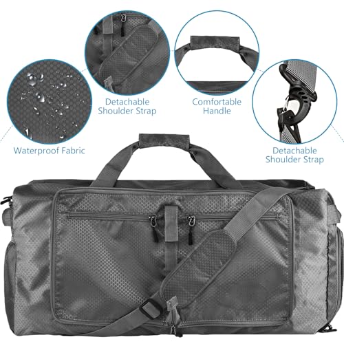 60L Duffle Bag with Shoes Compartment - Foldable&Large Capacity Travel Duffel Bags, Lightweight & Water-Resistant Gym Bag - Dark Gray - color: 28L - Dark Grey