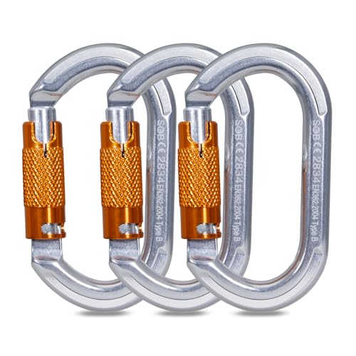 Auto Locking Rock Climbing Carabiner Clips, Heavy Duty Asymmetrical Carabiner Connector Used for Rappelling Rescue Outdoor Climbing, Mountaineer, Hammock, Camping - color: 22KN（3pack）