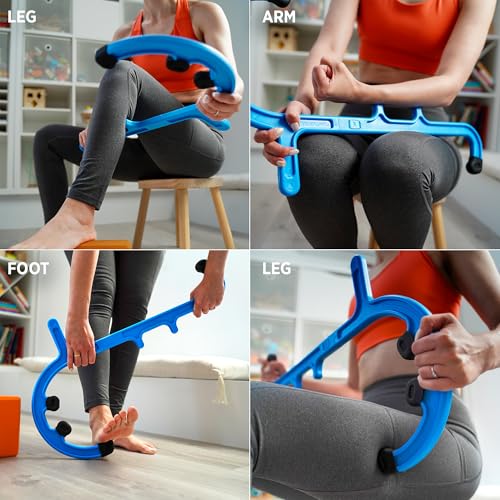 Tiger Tail Tiger Cane Back & Neck Massager – Trigger Point Deep Tissue Acupressure Therapy Cane Massage Hook with 7 Gription Knobs, 2-Piece Massage Tool for Muscle Knot & Shoulder Pain Relief, Blue - color: Blue