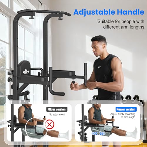 RELIFE REBUILD YOUR LIFE Power Tower Pull Up Bar Station Workout Dip Station for Home Gym Strength Training Fitness Equipment - color: Black-01