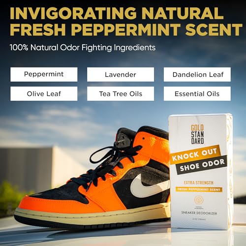 Gold Standard Natural Shoe Deodorizer Spray 6 oz Peppermint Odor Eliminator | Long-Lasting Freshness for Sneakers, Boots & Athletic Shoes - size: 6 Fl Oz (Pack of 1)