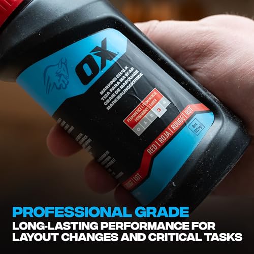 OX Red Chalk Line Powder 8oz Refill - Permanent Marking | Weather-resistant, high-flow nozzle, leak-proof cap, multi-surface use on wood, concrete, metal and stone - color: Red - Permanent