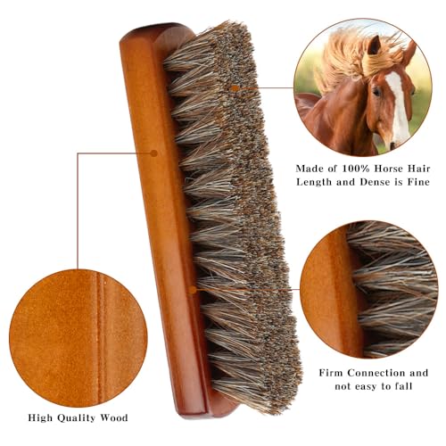 Shoe Brush, Horsehair Shoe Brush Shoe Cleaning Brush Boot Brush for Leather, Shoe Brushes Shoe Shine Brush Brush Shoe Polish Brush for Cleaning and Care Leather Shoes Clean Dauber Applicators