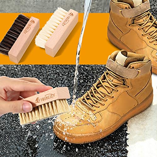 YoungJoy 3 Pieces Dual Sided Sneaker Shoe Cleaner Brush Set Shoes Clean Brush Kit Both Boar and Plastic Bristles with Microfiber Cloth (B) - style: B