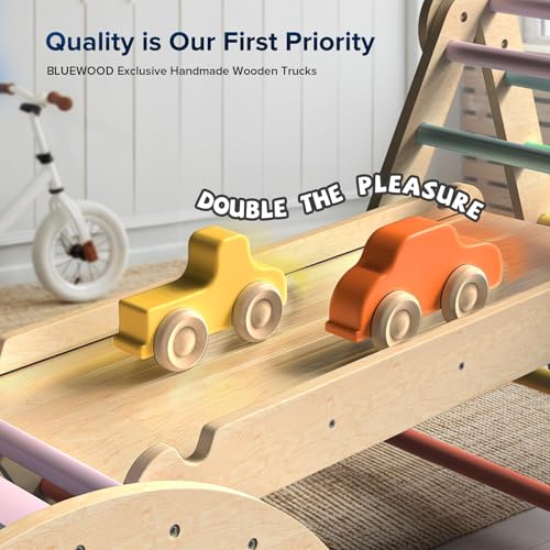 BlueWood Pikler Triangle Set with Safe Handle, Climbing Toys for 1-3 Year | Foldable 7-in-1 Montessori Toddler Climbing Toys Indoor, Wooden Pickler Climbing Set, Baby Jungle Gym & Playground, Sky Blue - color: Sky Blue